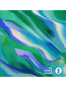  Viscose stof met diagonale strepenprint in blauw- en groentinten