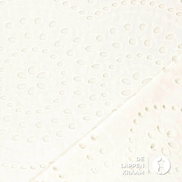Broderie met grote gaatjes wit