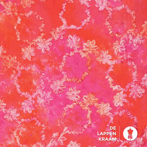  Broderie Tye Dye met opgestikt lint in roze-oranje