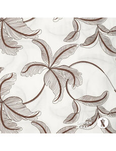  Katoenen voile stof met donkerbruin borduursel in bladvormen