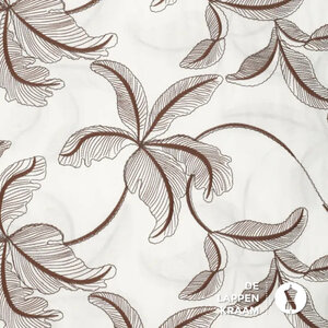  Katoenen voile stof met donkerbruin borduursel in bladvormen