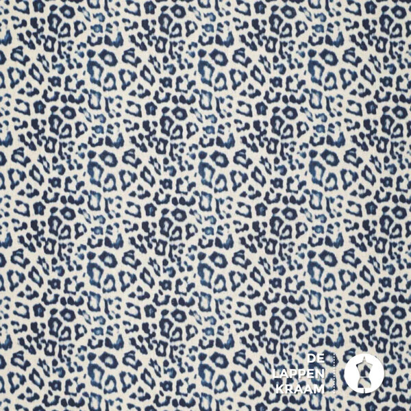 Linnenmix stof met blauwe panterprint