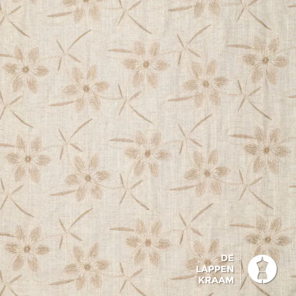 Linnenmix met geborduurde bloemen beige