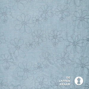  Twill in jeans met geborduurde bloemen