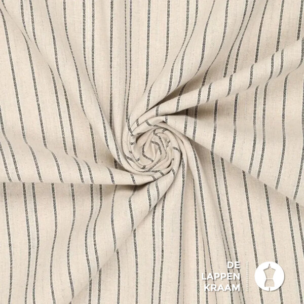 Linnenmix naturel met zwarte strepen met lurex