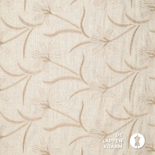 Linnenmix met geborduurde palmen beige