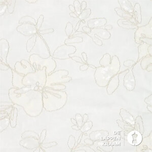  Katoen met glitterdraad en pailletten wit