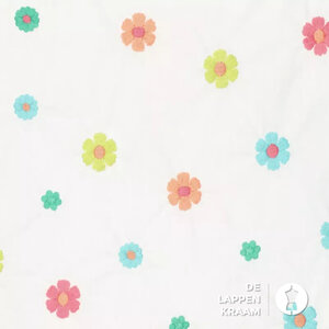  Popeline wit met geborduurde bloemetjes