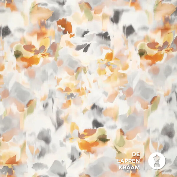 Viscosemix met veel glans in vervaagde bloemenprint