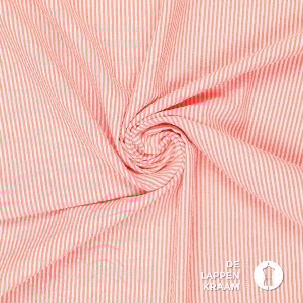Seersucker stof streepje oranje