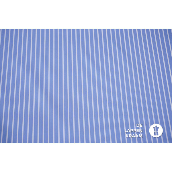Stretch popeline blauw met witte strepen