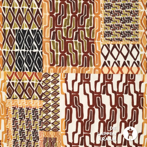 Viscose stretch stof met etnische print bruin