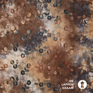  Katoen stof bruine tie dye met geborduurde bloemen