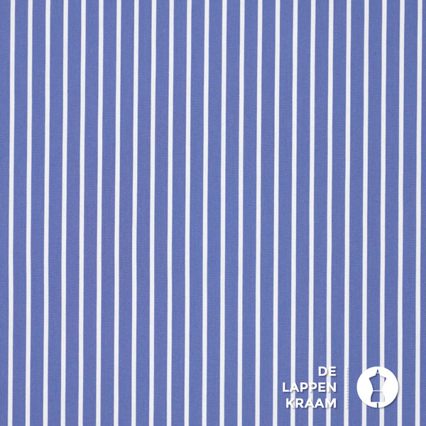 Stretch popeline stof donkerblauw met witte strepen