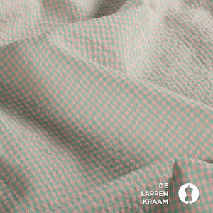  Seersucker miniruitje groen en zalm