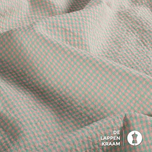 Seersucker miniruitje groen en zalm