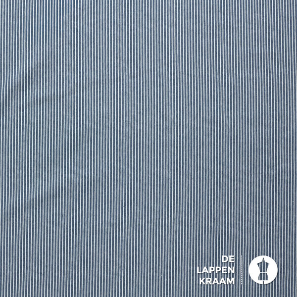 Denim stof blauw met witte streepjes