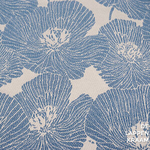  Gebloemde jacquard ecru met jeansblauw