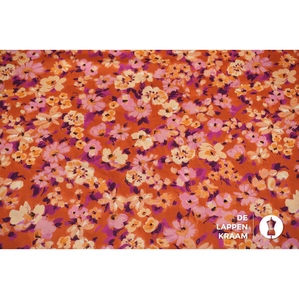 Egyptisch katoen brique met bloemen