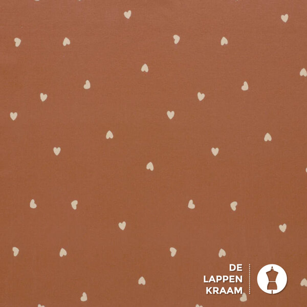 Rib jersey stof brique met hartjes