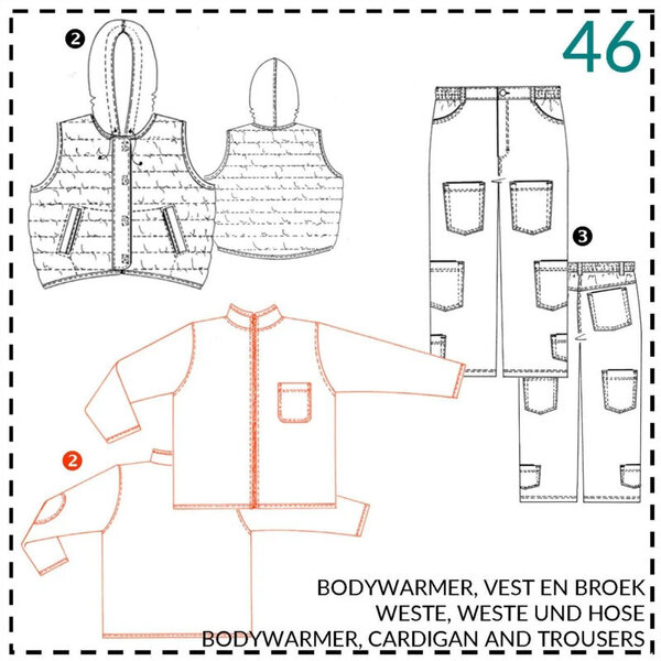 Abacadabra Naaipatroon bodywarmer, vest en broek