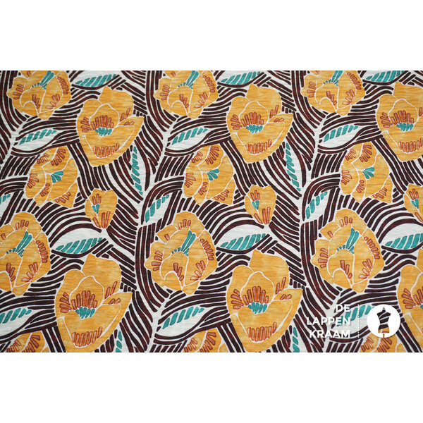 A la Ville Viscosemix stof met retro bloemenprint geel