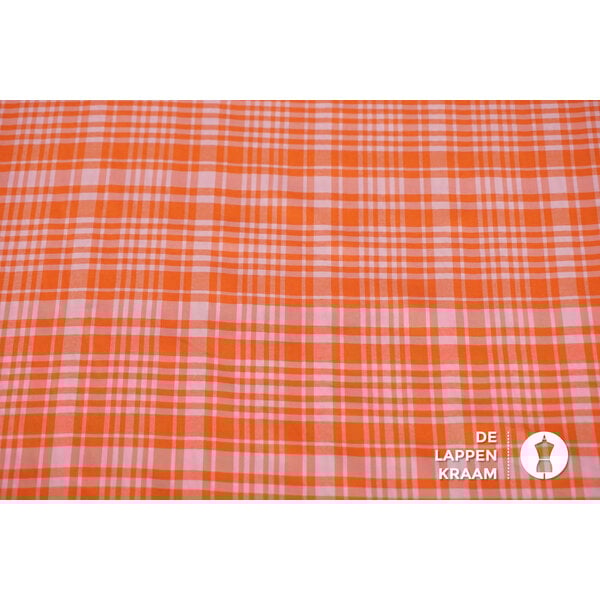 Overhemdstof geruit in oranje