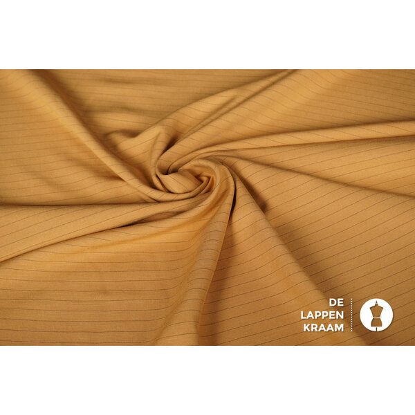 Linnenmix stof okergeel met horizontale krijtstreep