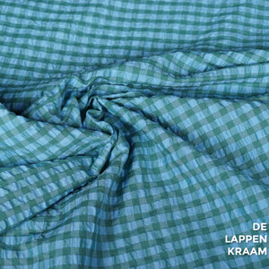  Seersucker stof ruitje in blauw met groen