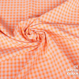  Katoenmix stof ruitje fluor oranje