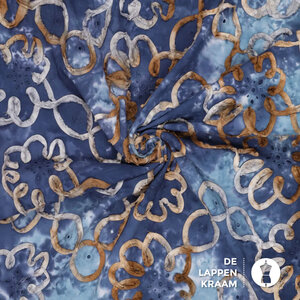  Tye Dye broderie met opgestikt lint in blauw met beige