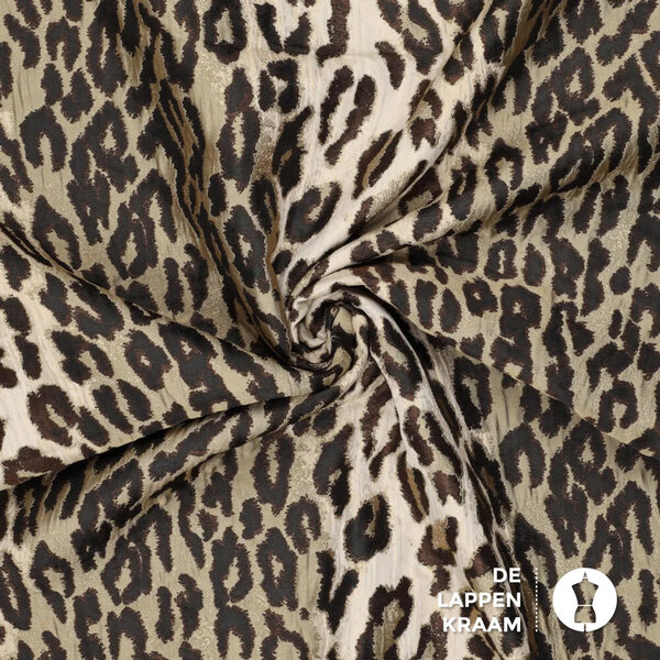 Jacquard stof met luipaardprint in bruintinten