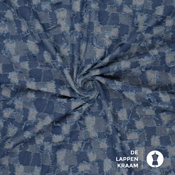 Geblokte jeansstof met rafels