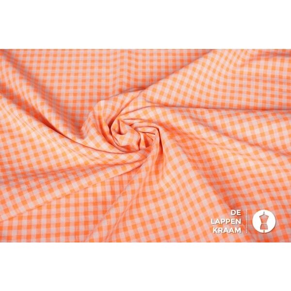Coupon 46 Katoenmix ruitje fluor oranje 180 x 145 cm