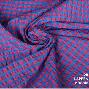  Coupon 84 Seersucker ruitje in blauw met roze 180 x 150 cm