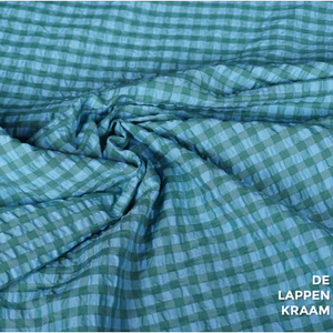  Coupon 205 Seersucker ruitje in blauw met groen 180 x 150 cm