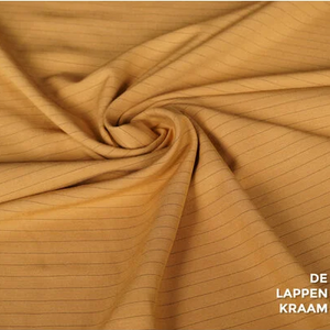  Coupon 243 Linnenmix okergeel met horizontale krijtstreep 180 x 150 cm