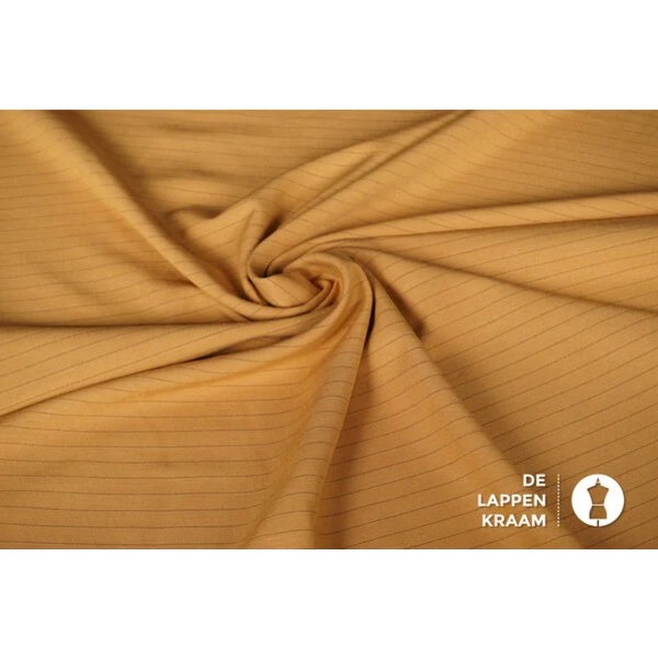 Coupon 243 Linnenmix okergeel met horizontale krijtstreep 180 x 150 cm