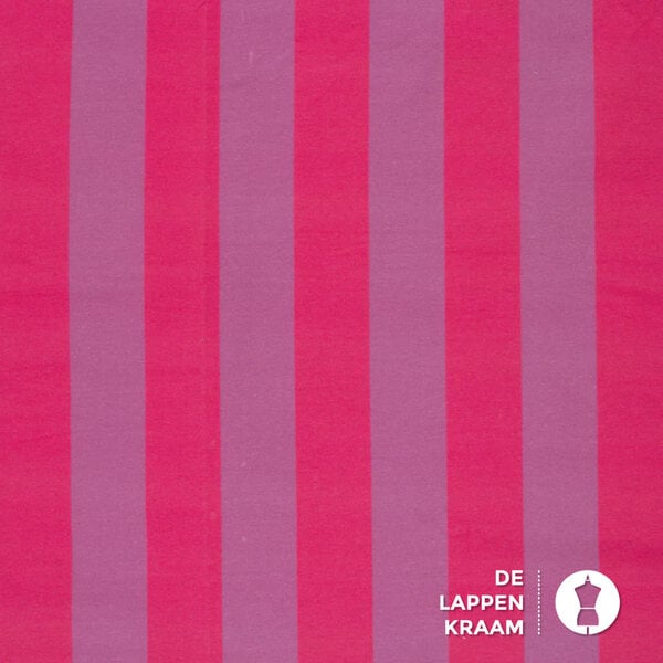 Gestreepte french terry stof roze en lila