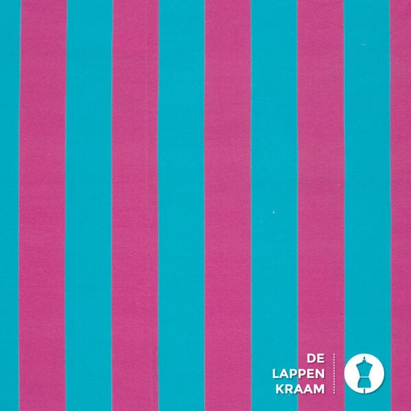 Gestreepte french terry stof roze en blauw