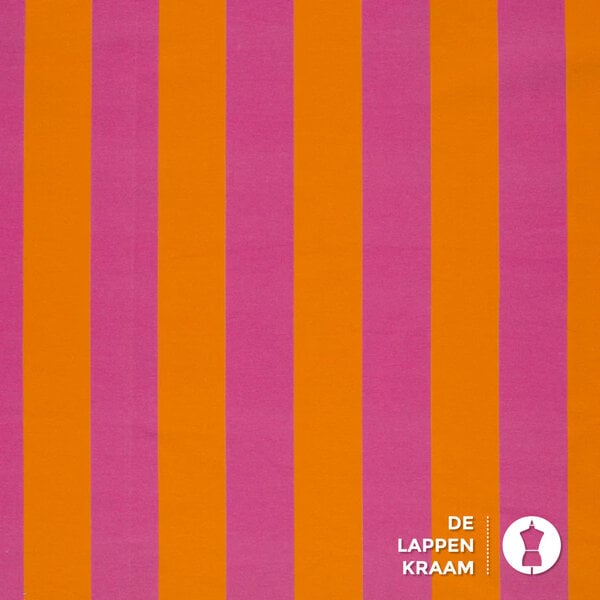 Gestreepte french terry stof roze en oranje