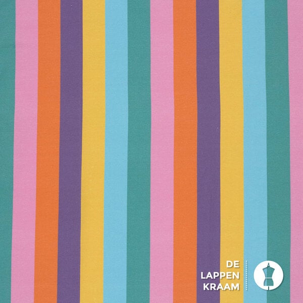 Gestreepte french terry stof multicolor pastel