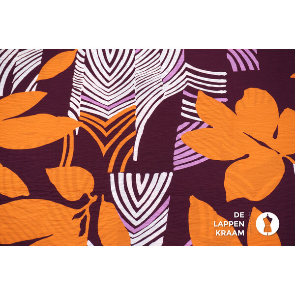 SALE Viscosemix stof paars met abstracte bloemenprint