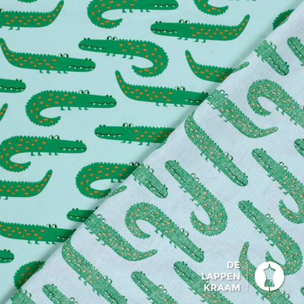 Popeline stof mint met krokodillen