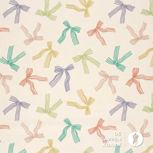  Popeline gebroken wit met strikjes