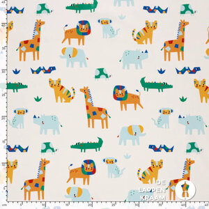  Popeline gebroken wit met kleurrijke dieren