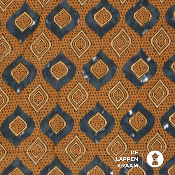 Egyptisch katoen brique met batikprint