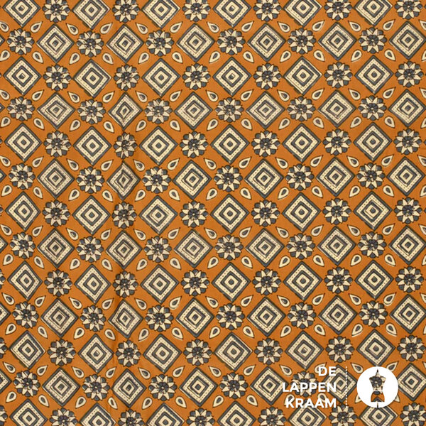 Egyptisch katoen brique met ruitjes en bloemen