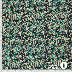  Egyptisch katoen donkerblauw met petrol bloemen