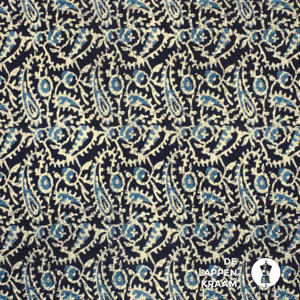 Egyptisch katoen donkerblauw met paisley
